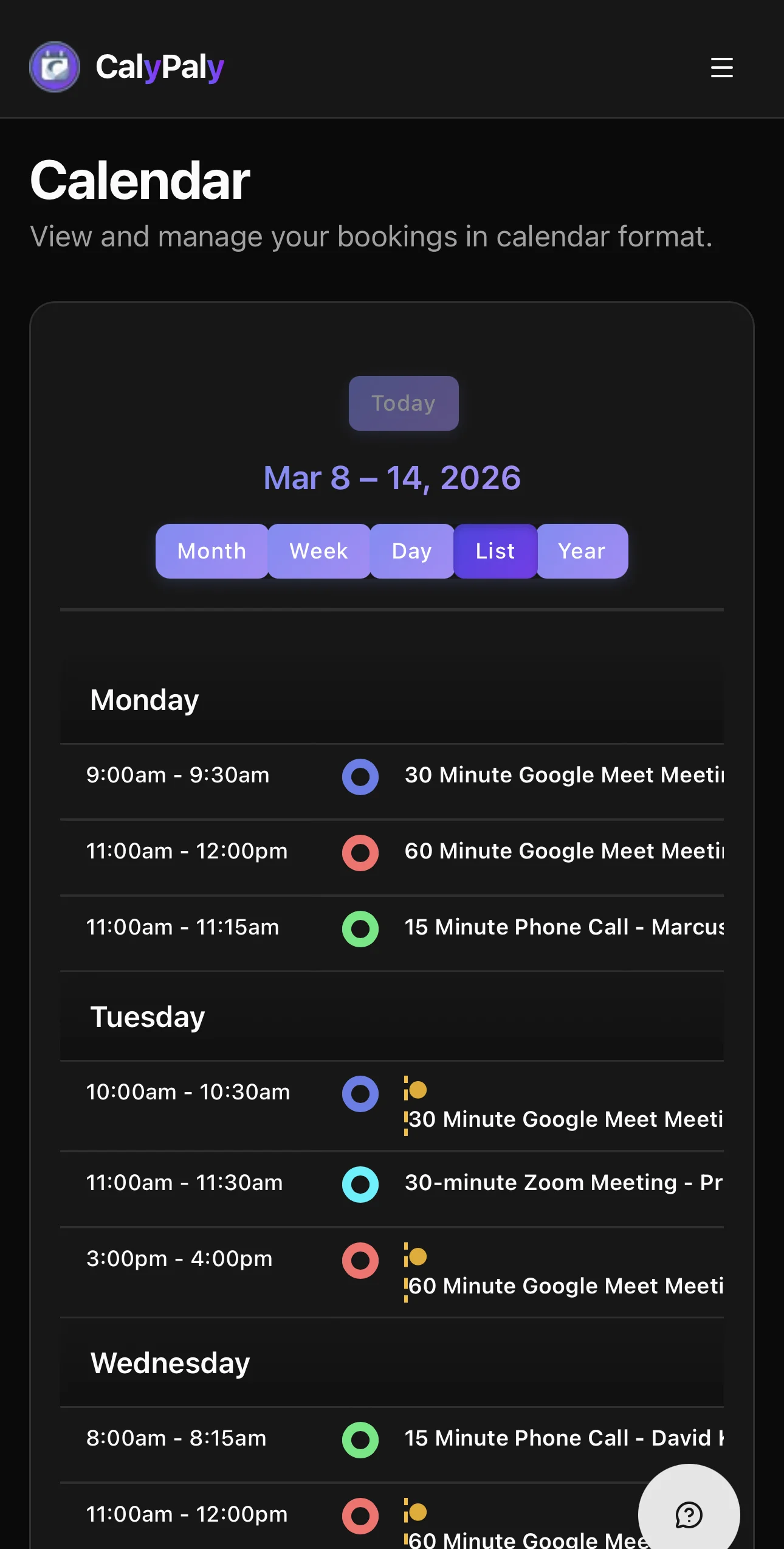 CalyPaly mobile calendar — view and manage your appointment schedule on the go