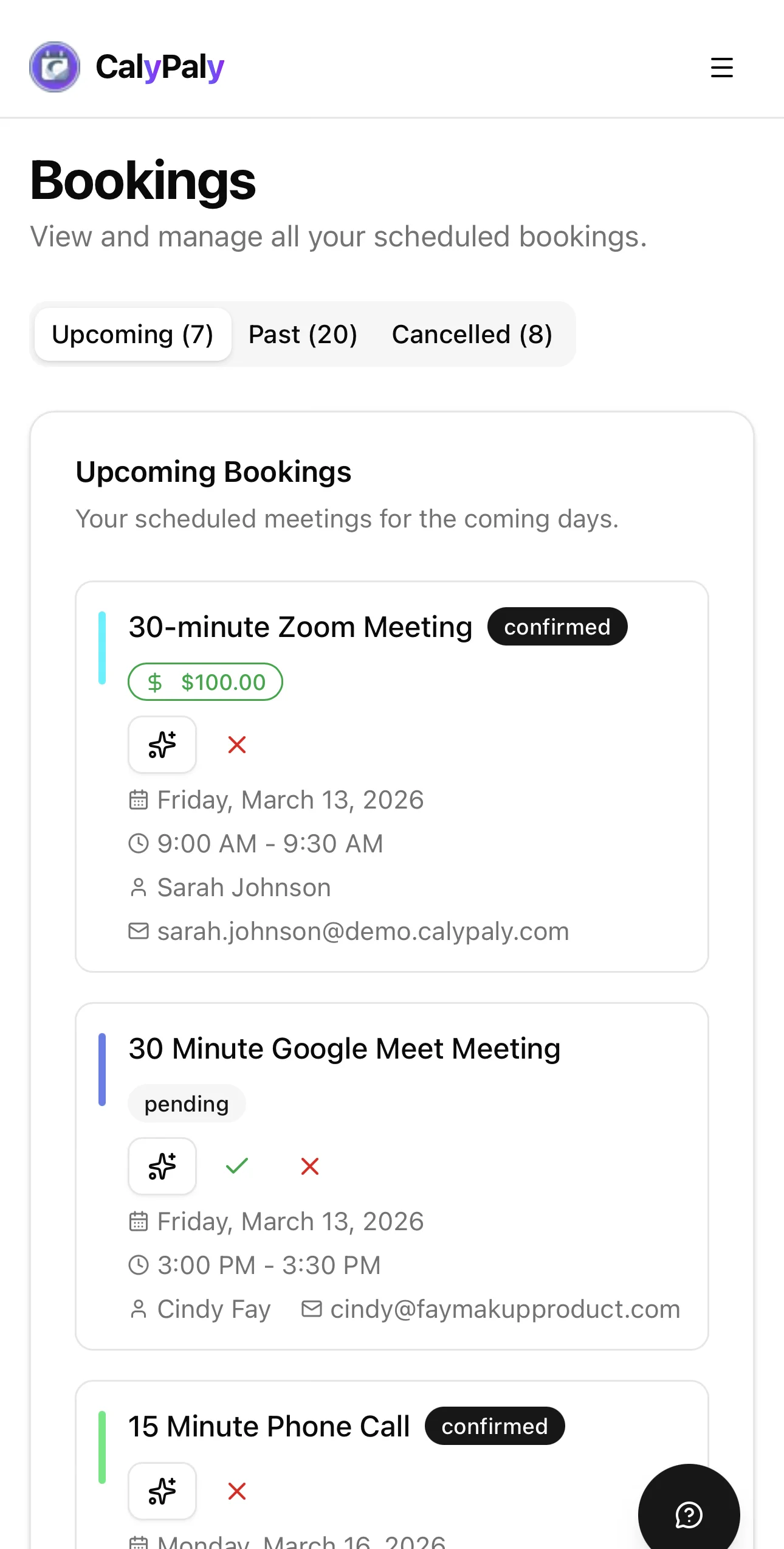 CalyPaly mobile bookings — track upcoming client appointments from your phone